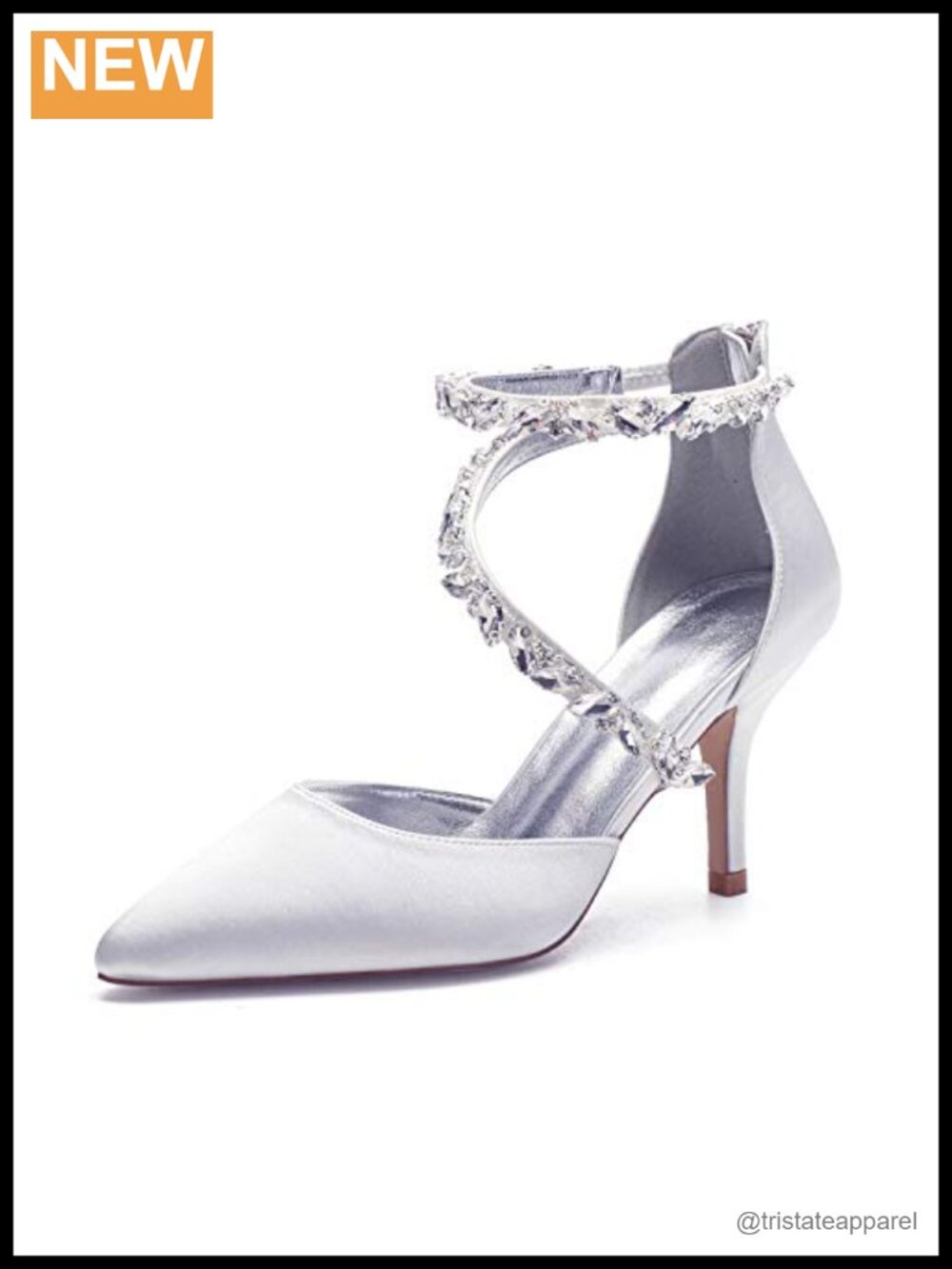 Women's Pointed Toe High Heel Sandals Ankle Strap Satin Wedding Bridal Shoes